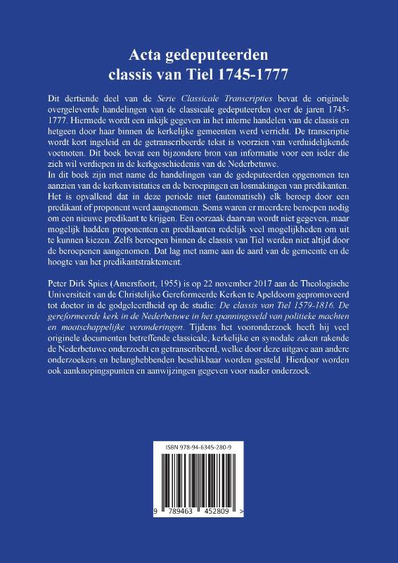Achterkant van Acta gedeputeerden classis van Tiel 1745-1777