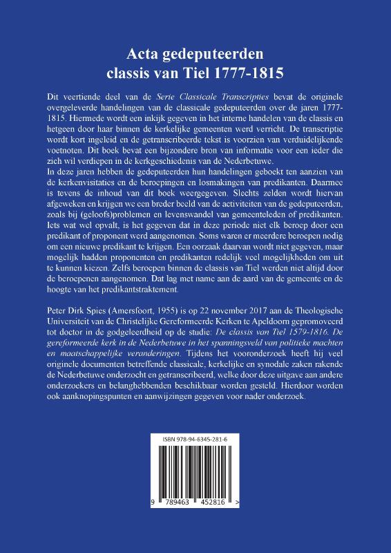 Achterkant van Acta gedeputeerden classis van Tiel 1777-1815
