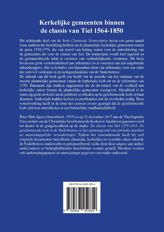 Achterkant van Kerkelijke gemeenten binnen de classis van Tiel 1558-1776