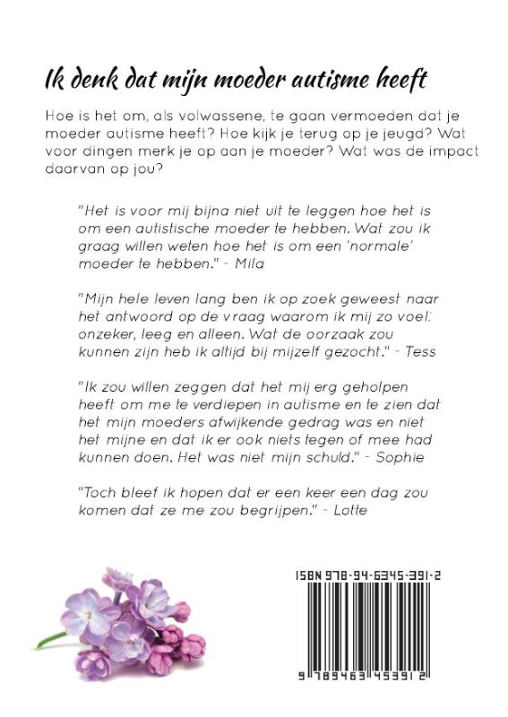 Achterkant van Ik denk dat mijn moeder autisme heeft