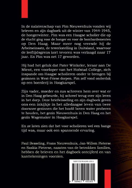 Achterkant van Scholier in de Hongerwinter