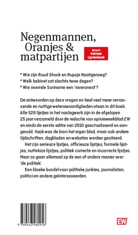 Achterkant van Negenmannen, Oranjes & matpartijen