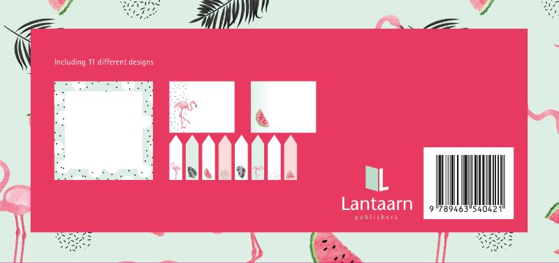 Achterkant van sticky notes box flamingo