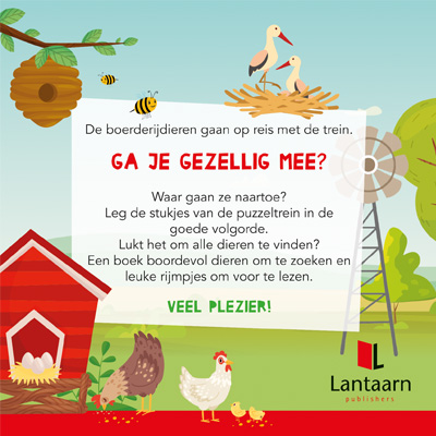 Achterkant van Boerderijdieren- boek + puzzeltrein