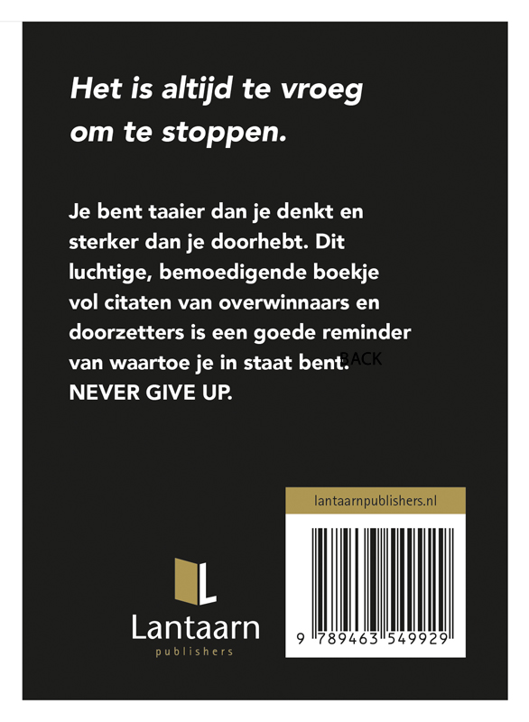 Achterkant van Never give up