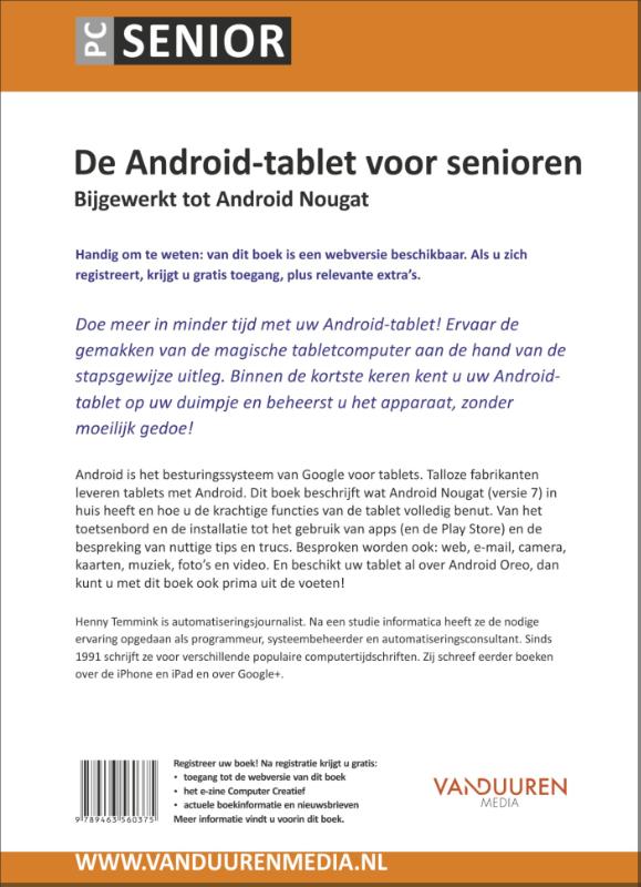 Achterkant van De Android tablet voor senioren