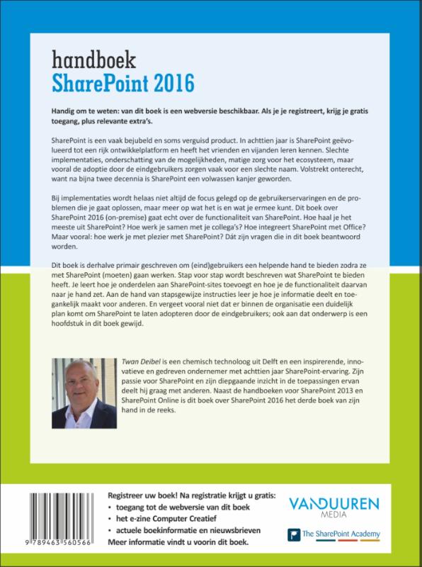 Achterkant van Handboek SharePoint 2016