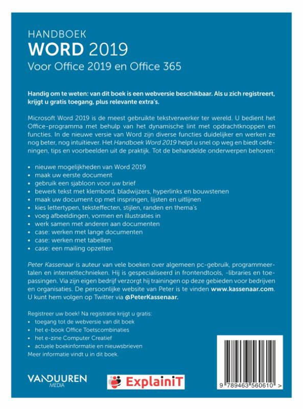 Achterkant van Handboek Word 2019