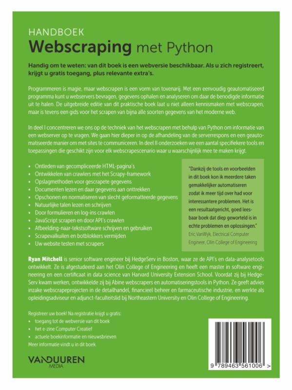 Achterkant van Handboek