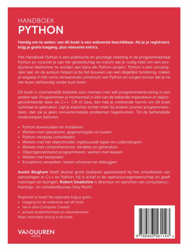 Achterkant van Handboek Python