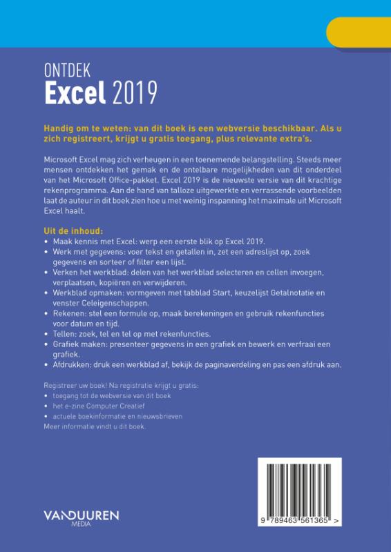 Achterkant van Ontdek Excel 2019