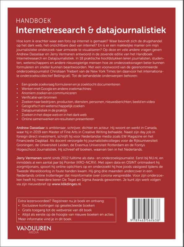 Achterkant van Handboek Internetresearch & datajournalistiek, 7e editie