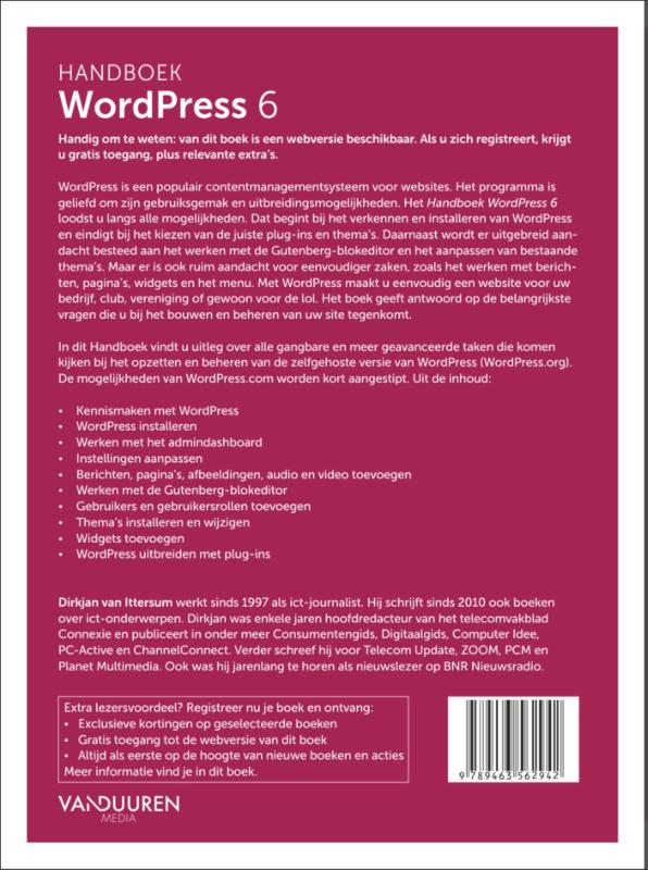 Achterkant van Handboek WordPress 6e editie