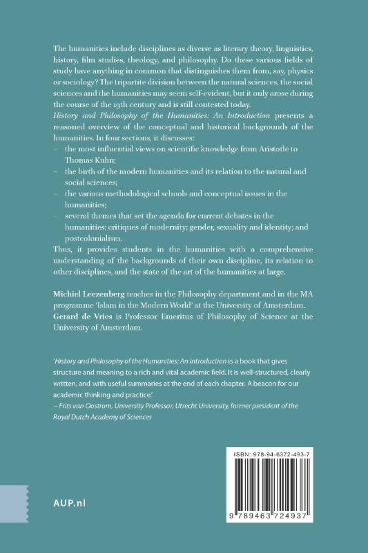 Achterkant van History and Philosophy of the Humanities
