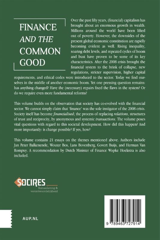 Achterkant van Finance and the Common Good
