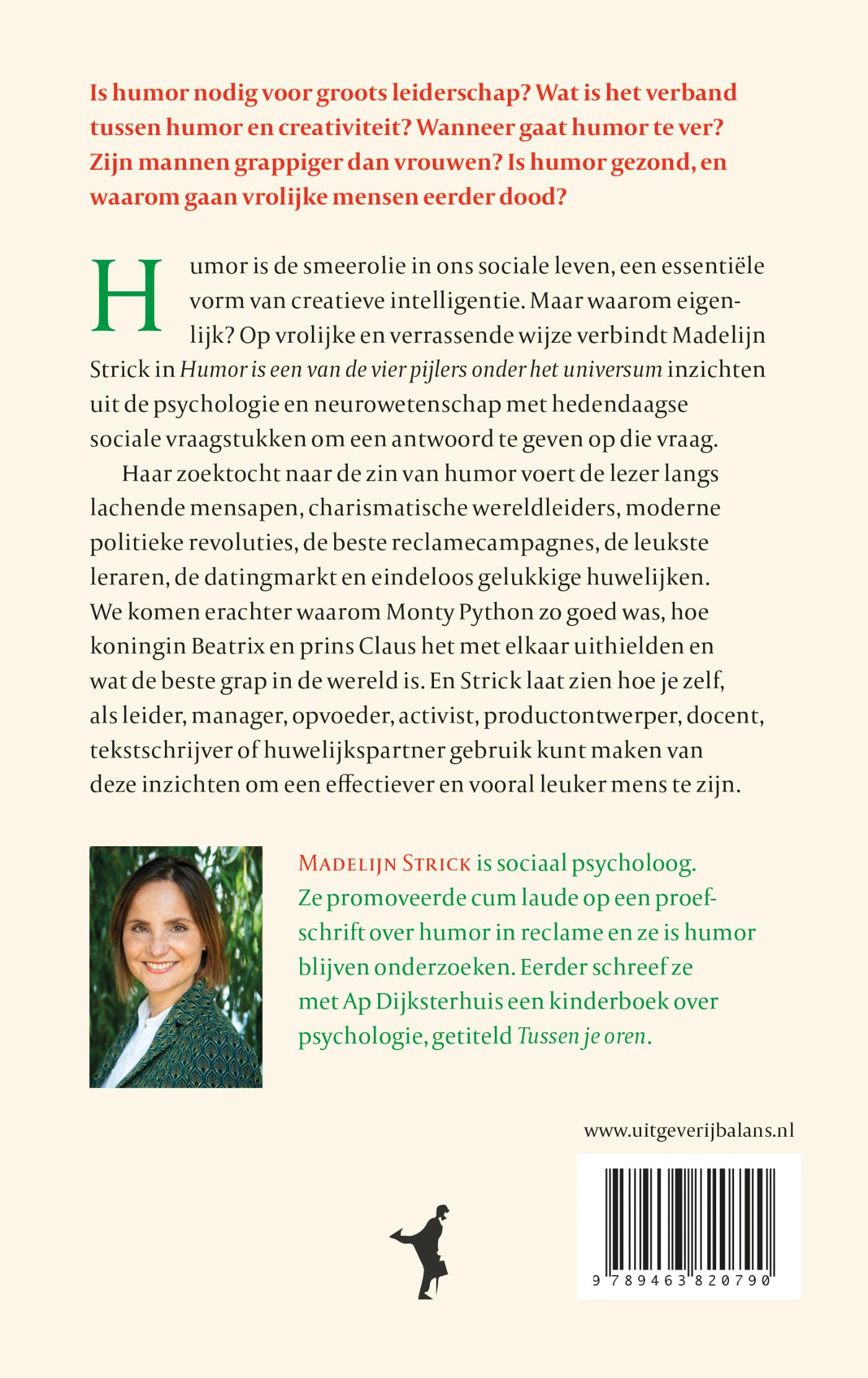 Achterkant van Humor is een van de vier pijlers onder het universum