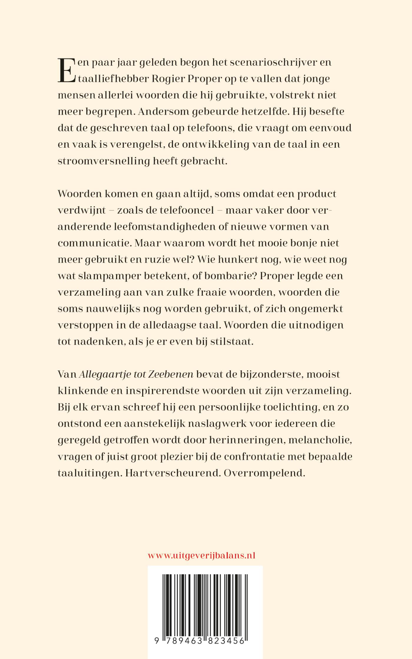 Achterkant van Van Allegaartje tot Zeebenen
