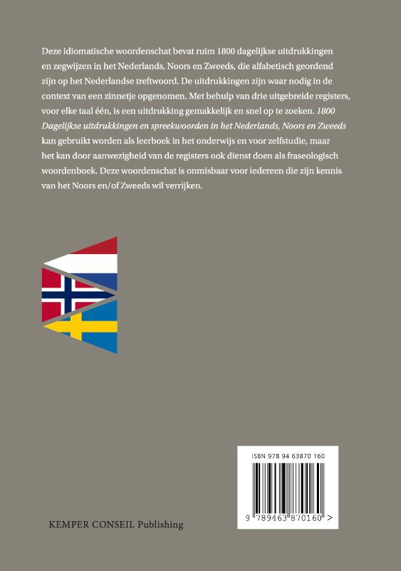 Achterkant van 1800 Dagelijkse uitdrukkingen in het Nederlands Noors Zweeds