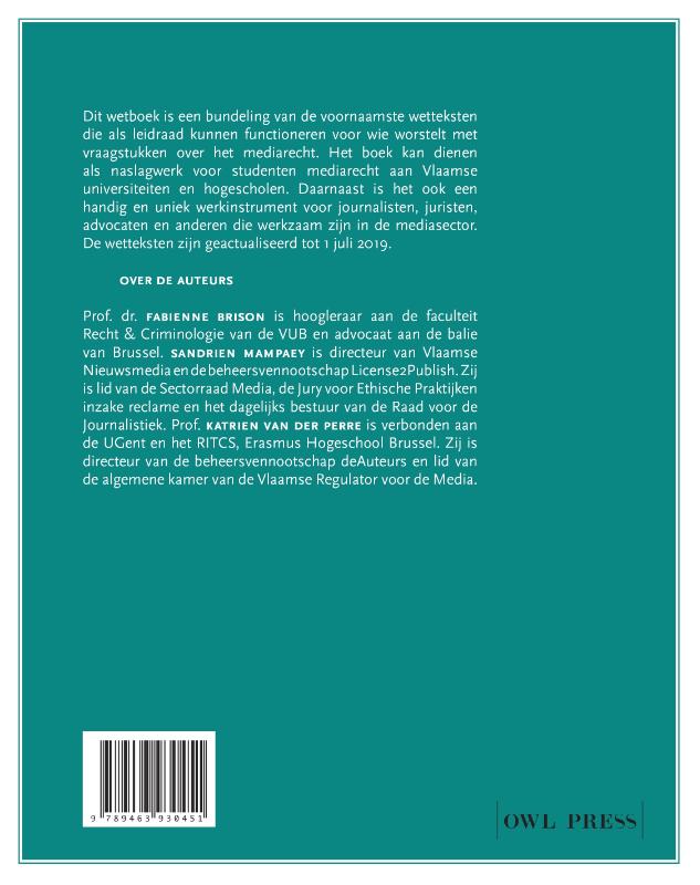 Achterkant van Wetboek mediarecht