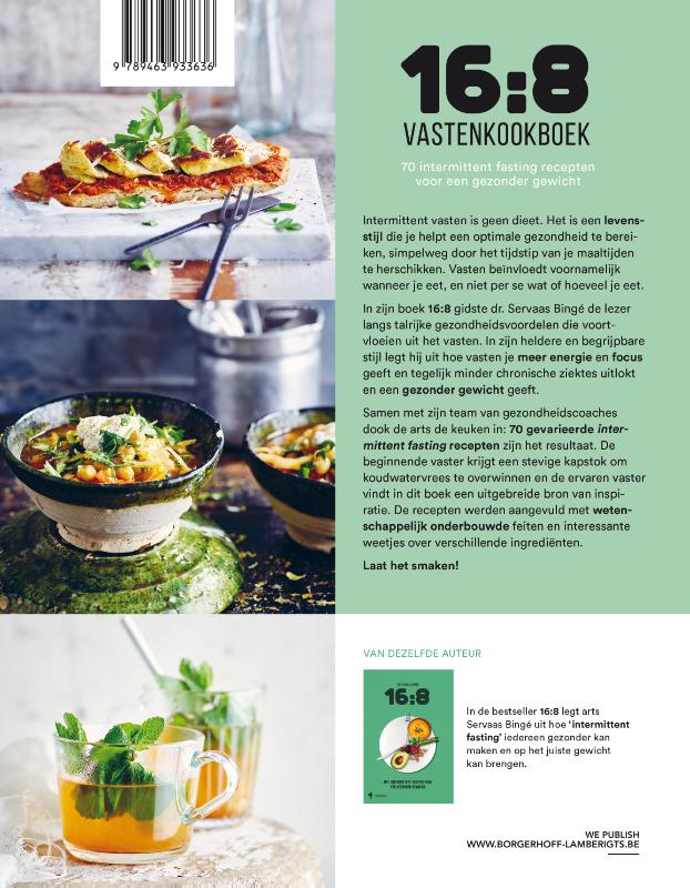 Achterkant van 16:8 vastenkookboek