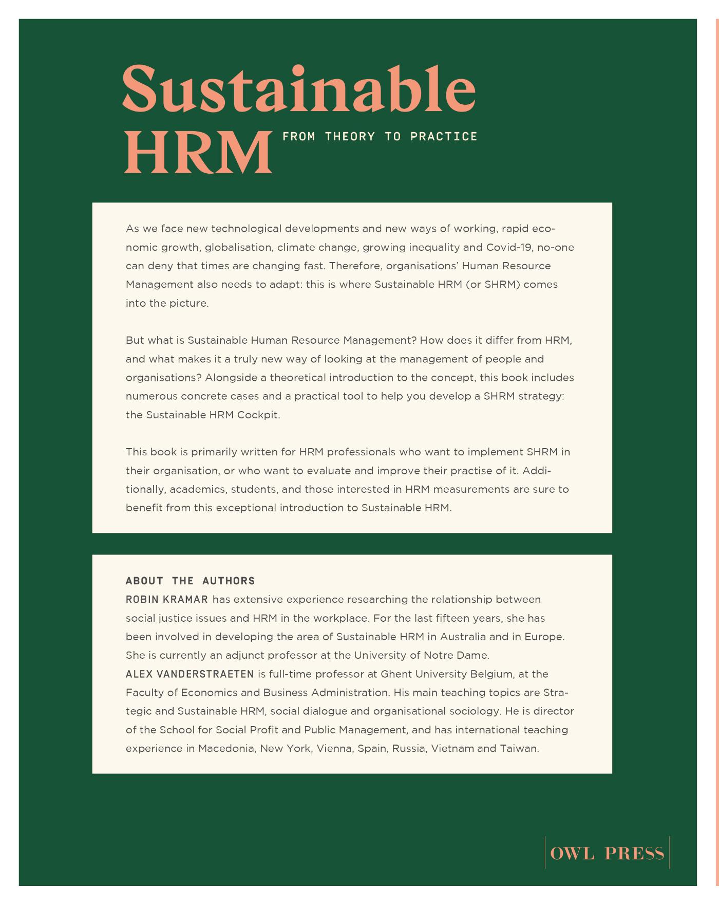 Achterkant van Sustainable HRM