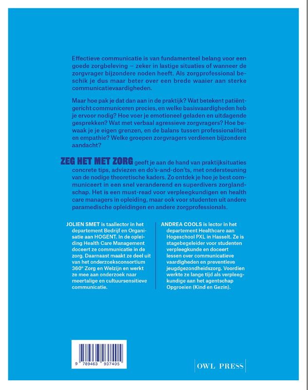 Achterkant van Zeg het met zorg