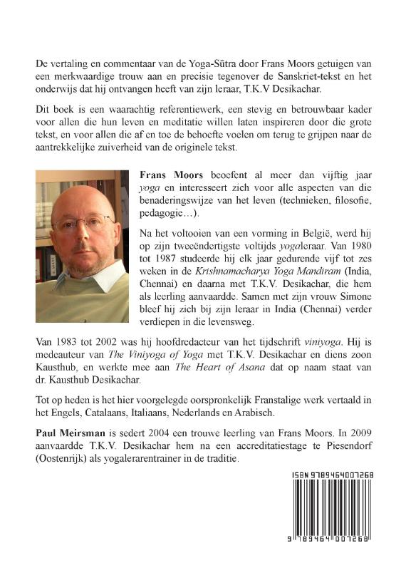 Achterkant van Yoga-Sutra Patanjali vertaling en commentaar Frans Moors