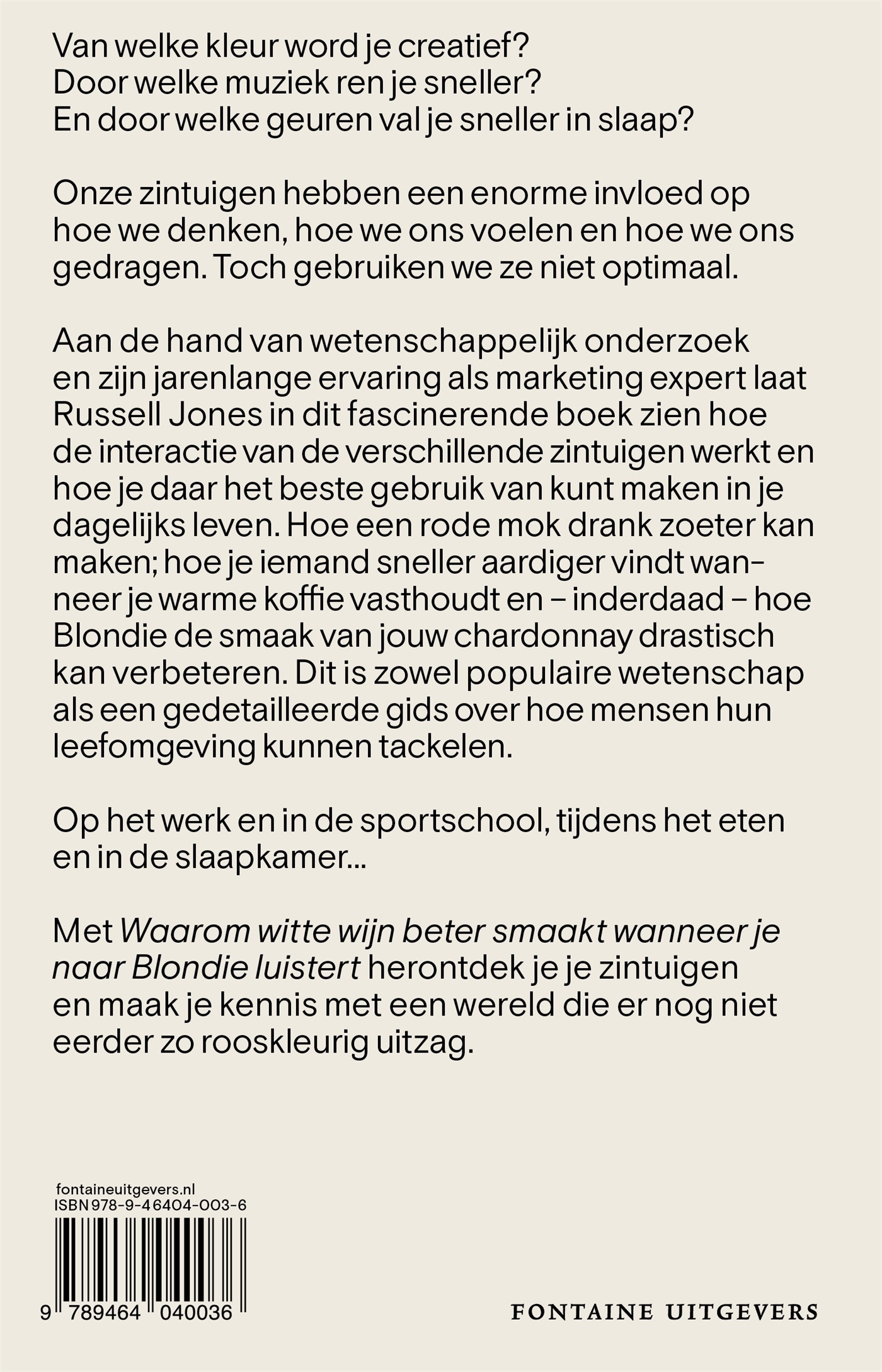 Achterkant van Waarom witte wijn beter smaakt wanneer je naar Blondie luistert