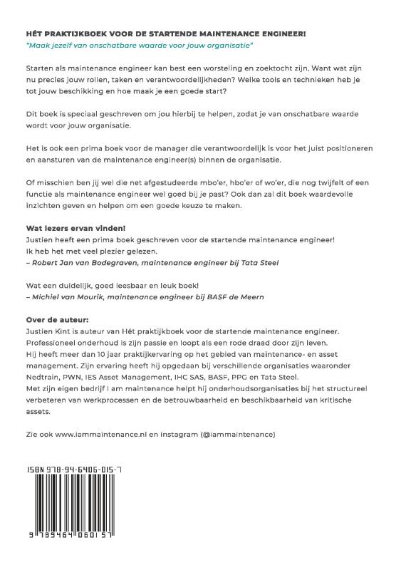 Achterkant van Hét praktijkboek voor de startende maintenance engineer