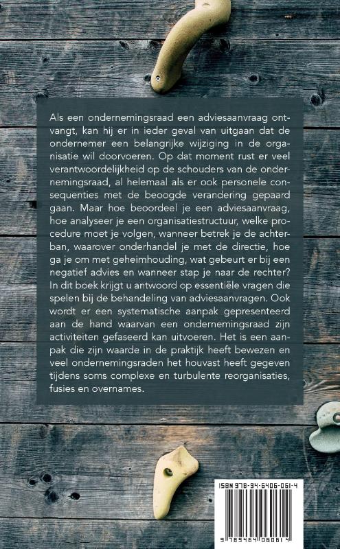Achterkant van Houvast bij adviesaanvragen. Ondernemingsraad bij reorganisatie, fusie en overname.