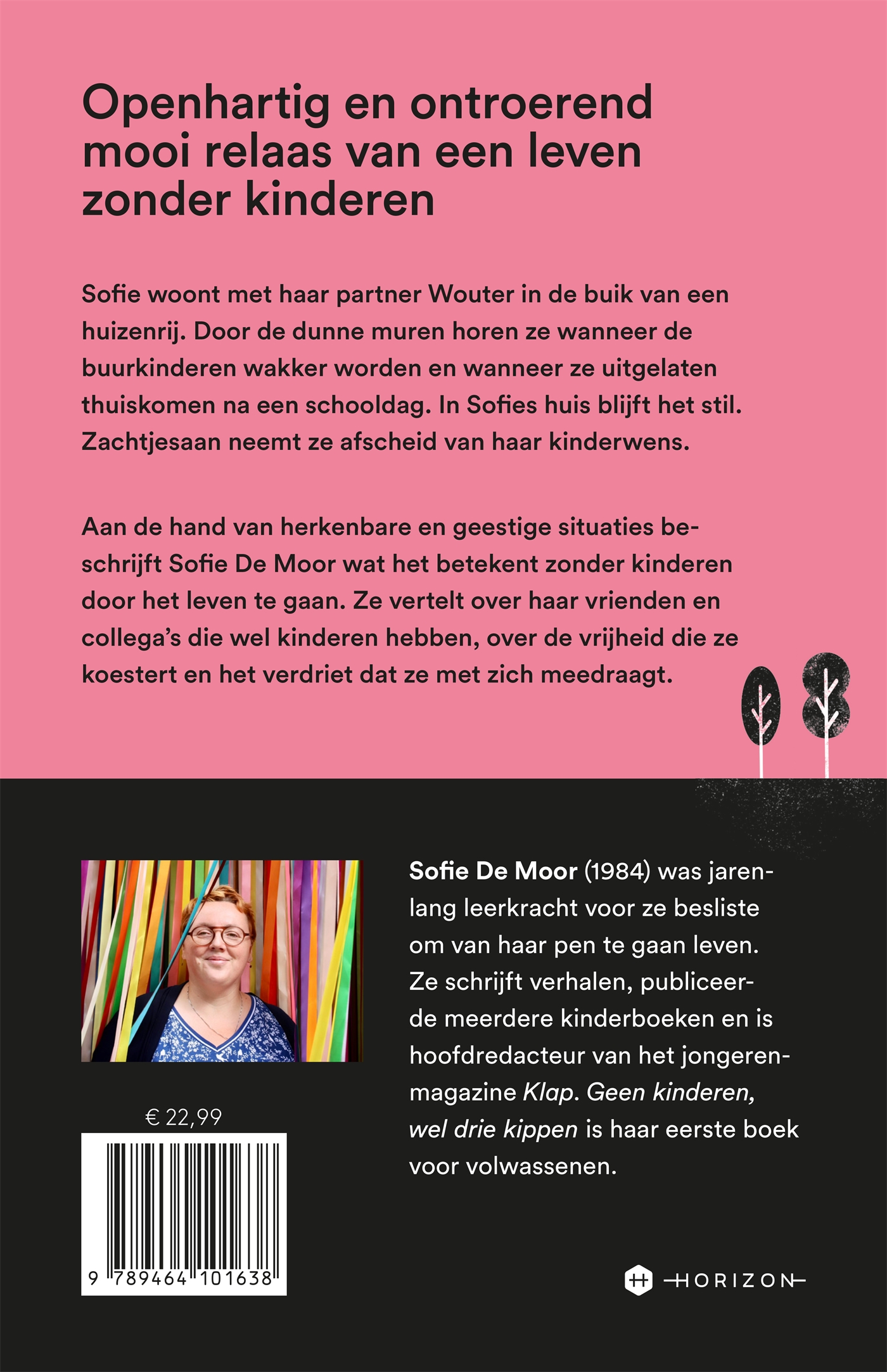 Achterkant van Geen kinderen, wel drie kippen
