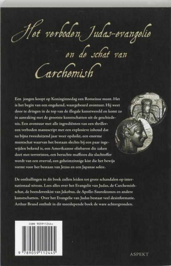 Achterkant van Het verboden Judas-evangelie en de schat van Carchemish