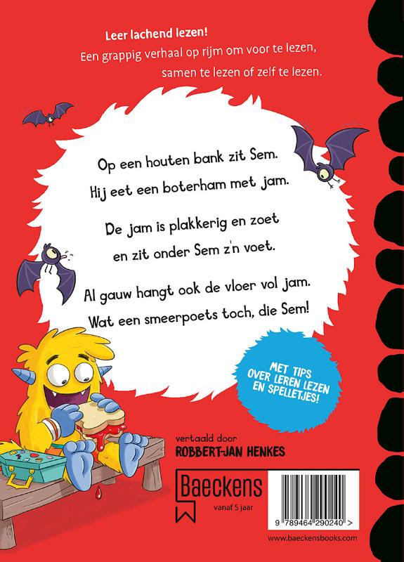 Achterkant van Sem eet jam