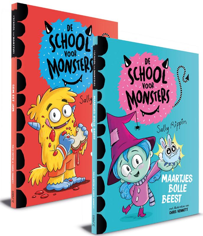 Achterkant van De School voor Monsters Boekhandelsbox