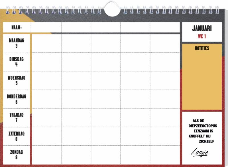 Achterkant van Loesje familieplanner - 2022