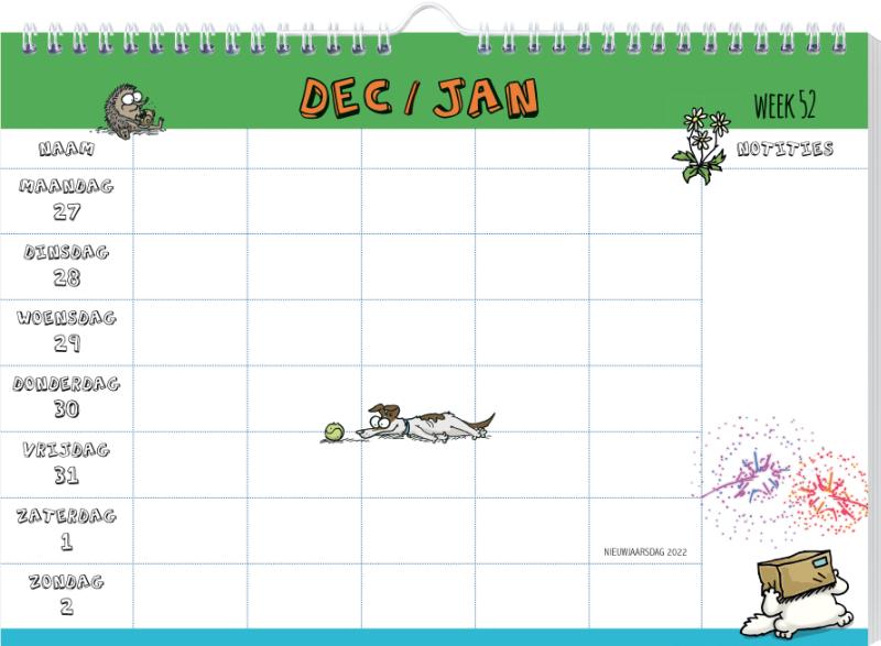 Achterkant van Simon's Cat familieplanner - 2022