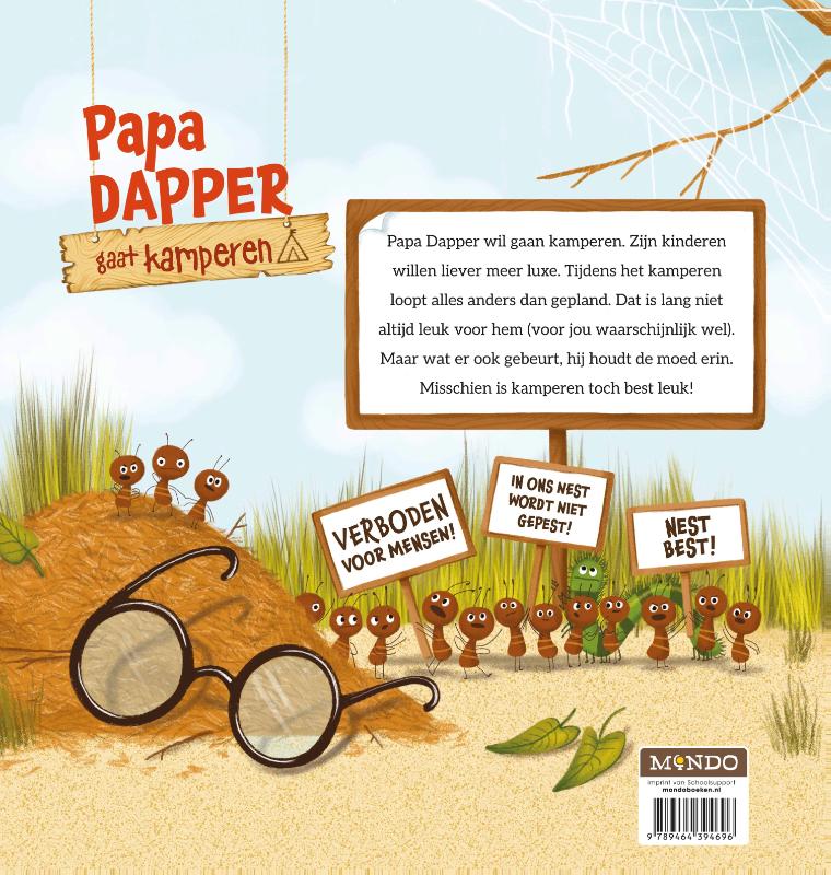 Achterkant van Papa Dapper gaat kamperen
