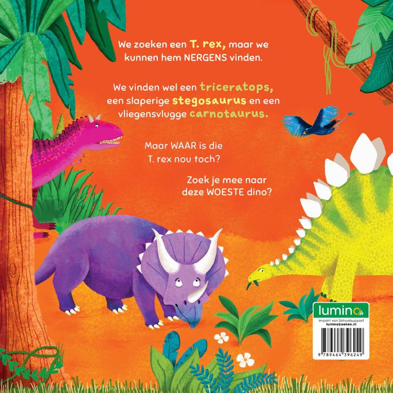 Achterkant van Op zoek naar een T. rex
