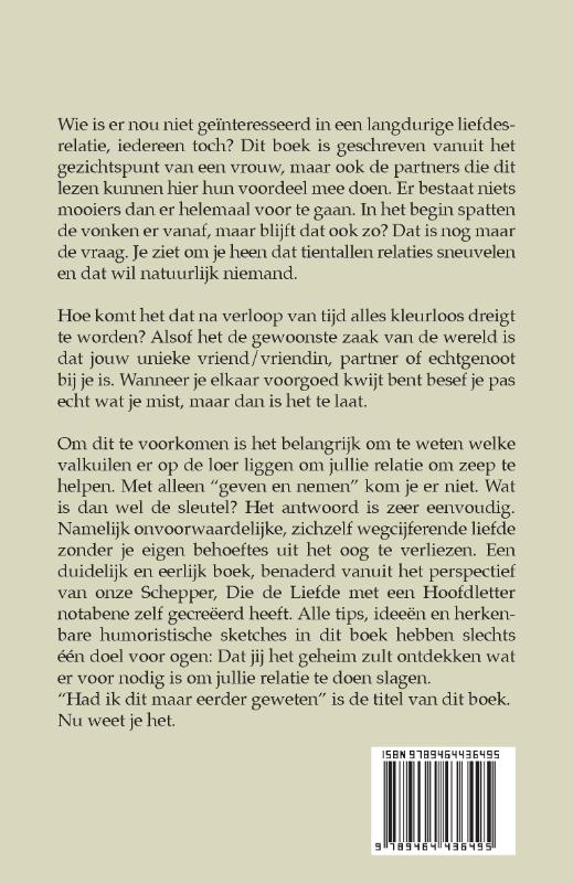 Achterkant van Had ik dit maar eerder geweten