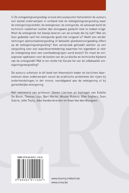 Achterkant van De onteigeningsvergoeding: actuele discussiepunten