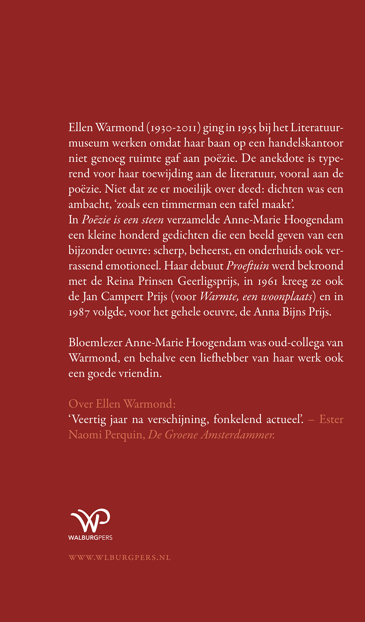 Achterkant van Poëzie is een steen