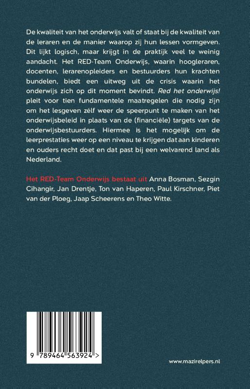 Achterkant van Red het onderwijs!