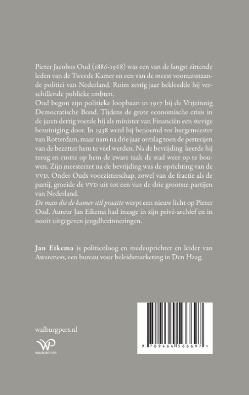 Achterkant van De man die de Kamer stil praatte
