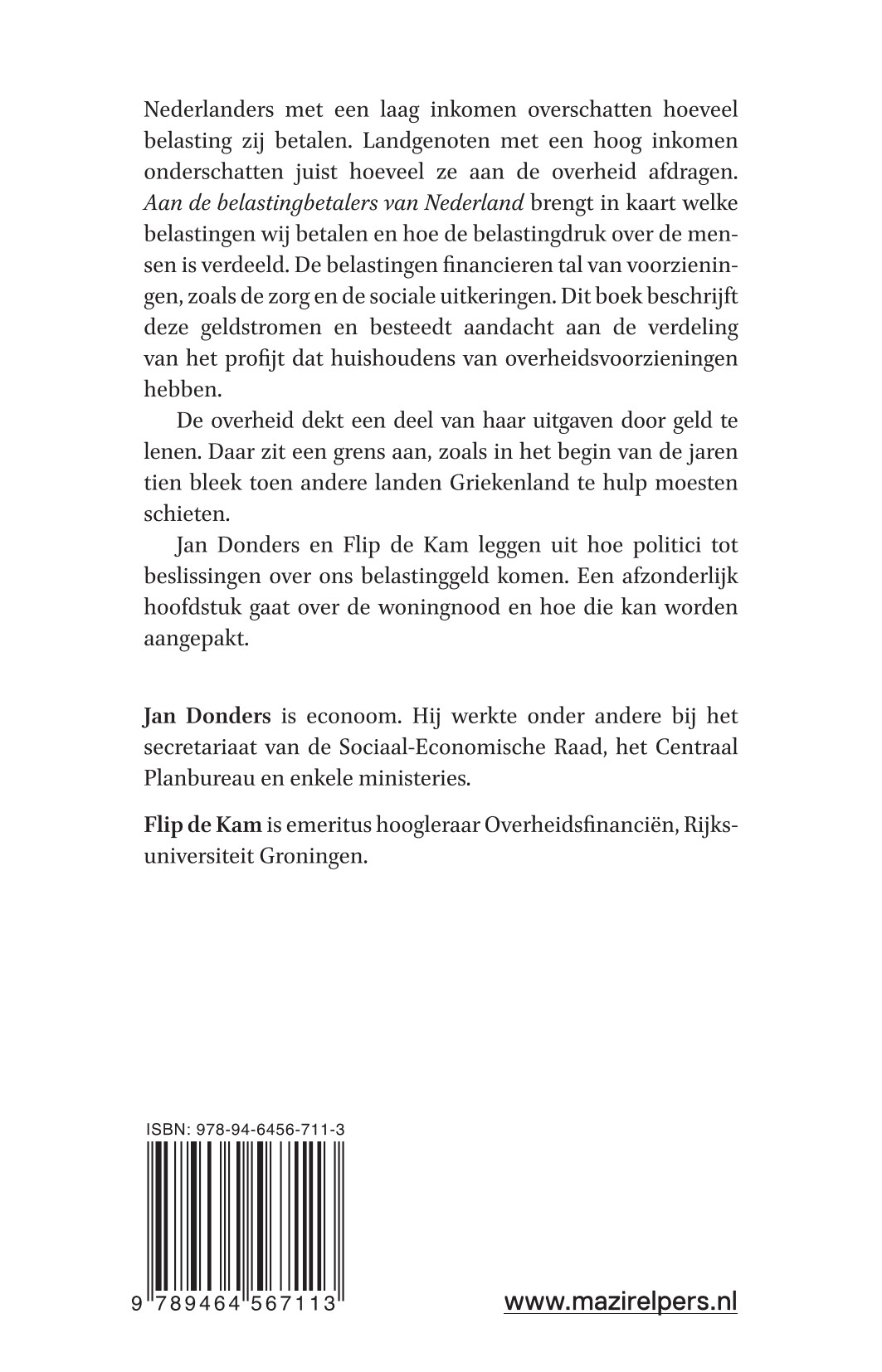 Achterkant van Aan de belastingbetalers van Nederland