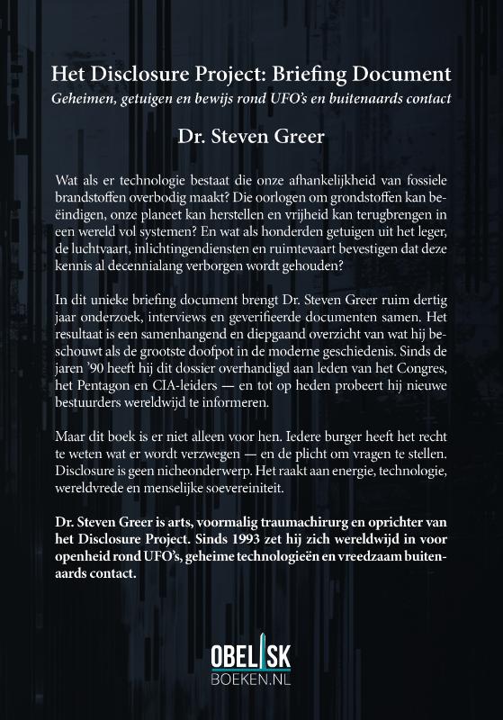 Achterkant van Het Disclosure Project: briefing document