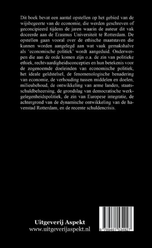 Achterkant van Enige opstellen op het gebied van de wijsbegeerte van de economie
