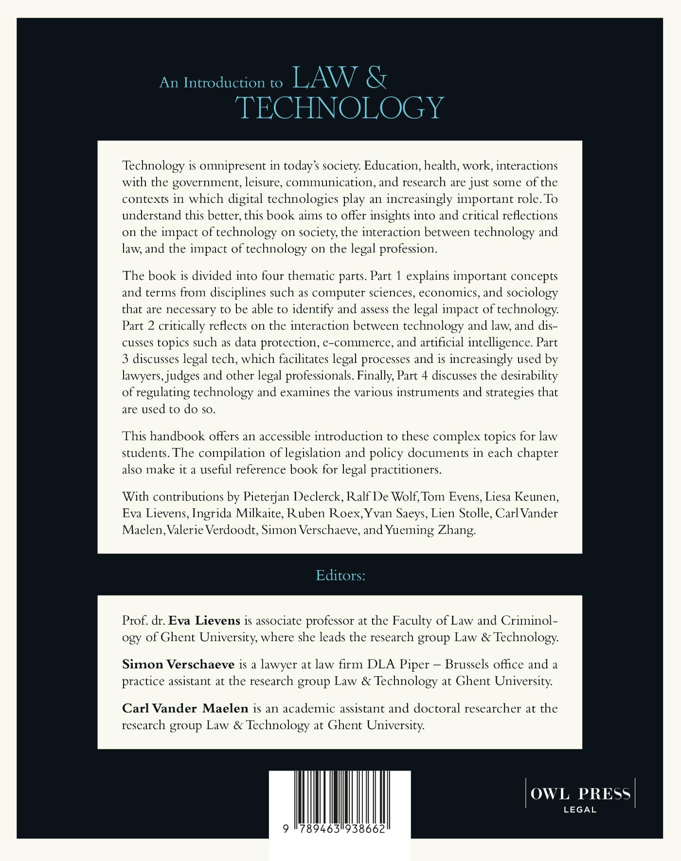 Achterkant van An introduction to Law & Technology