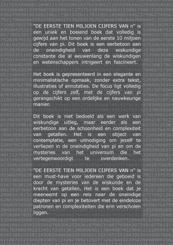 Achterkant van DE EERSTE 10 MILJOEN CIJFERS VAN π