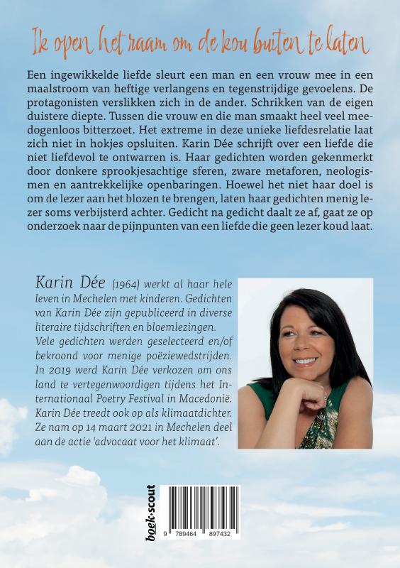 Achterkant van Ik open het raam om de kou buiten te laten