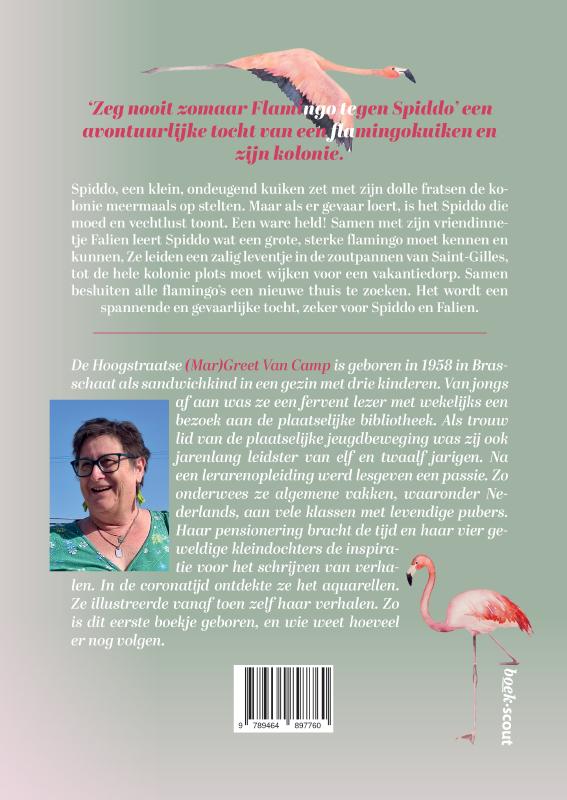 Achterkant van Zeg nooit zomaar flamingo tegen Spiddo